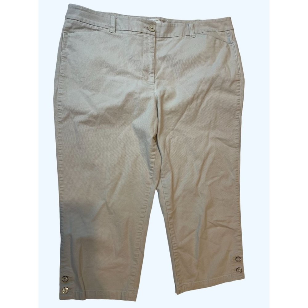 Signature Talbots Womens Capri Pant High Rise BD1024 Stretch Khaki Size 14